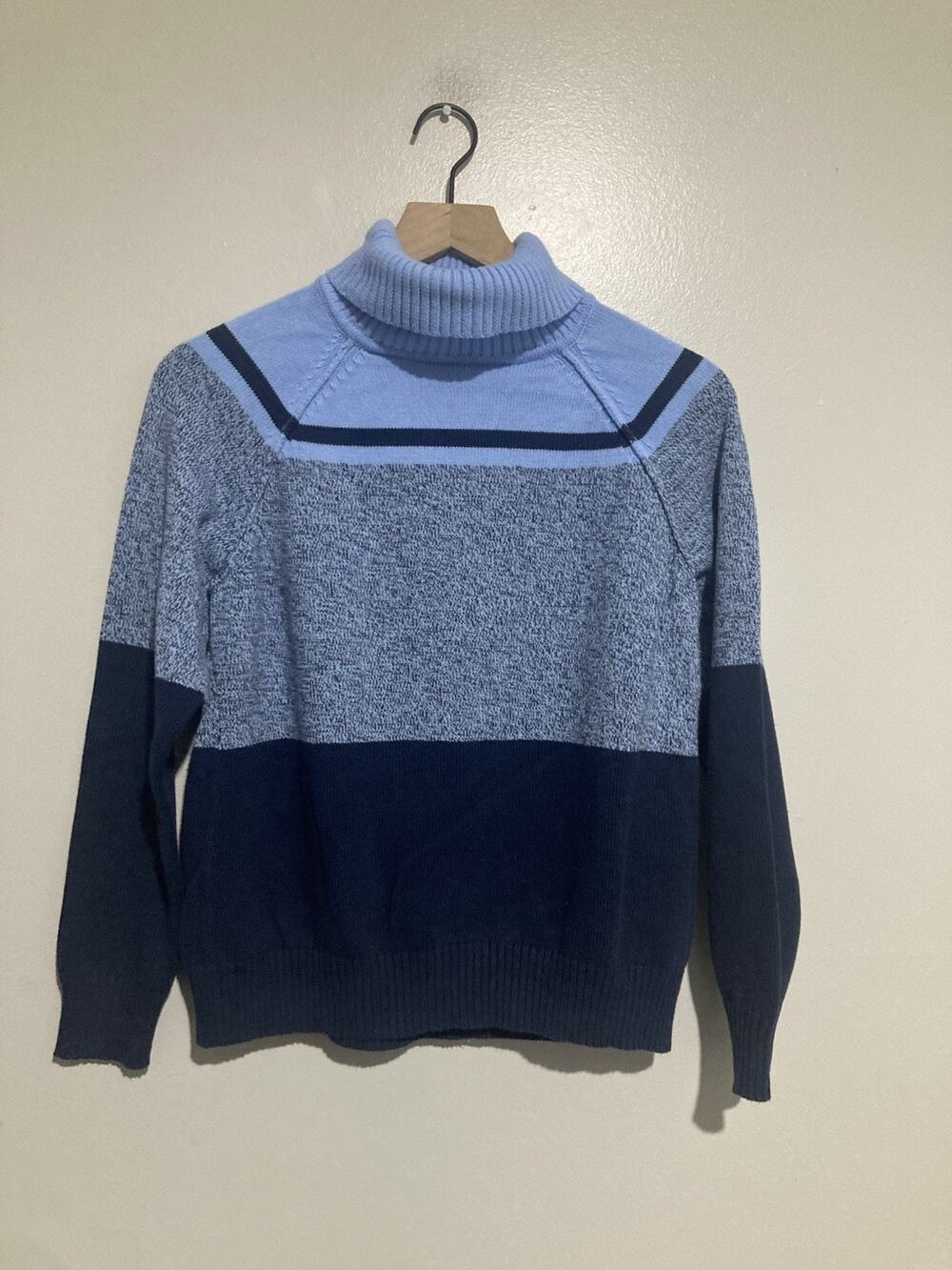 Karen Scott Striped Turtleneck Sweater Women’s Medium Blue Gray